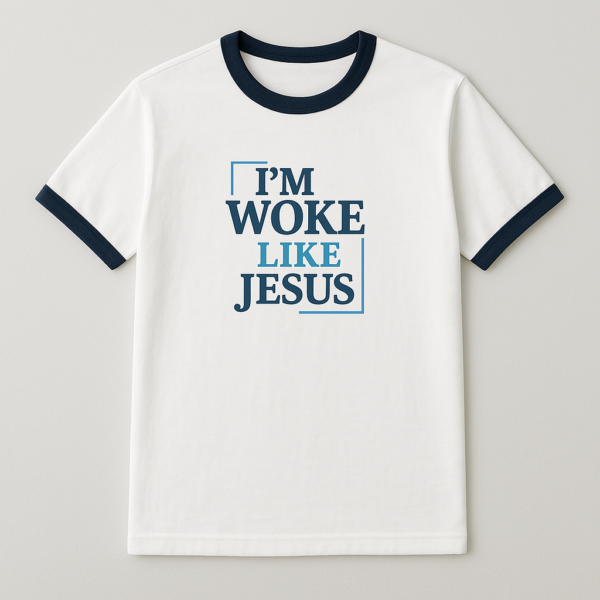 Men's Tee - Bold & Woke Navy Blue Ringer Tee with Leviticus 19:33 - Image 2