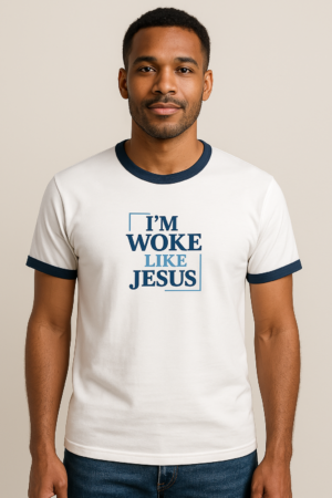 Men's Tee - Bold & Woke Navy Blue Ringer Tee with Leviticus 19:33