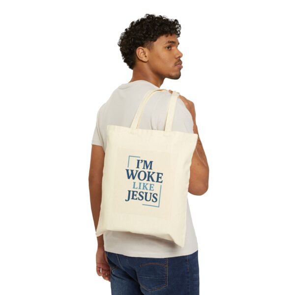Woke Jesus Inspirational Cotton Canvas Tote Bag - Image 3