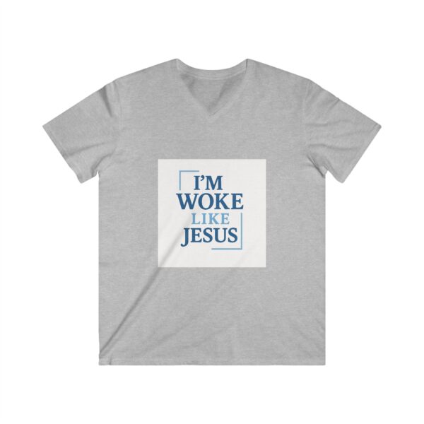 Christian V-Neck Tee, I'm Woke Like Jesus, Pope Leo Quote - Image 3