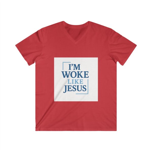 Men's V-Neck Tee: "I'm Woke Like Jesus" Graphic Shirt - Casual Wear, Gift Idea, Christian Apparel, Summer Style, Daily Inspiration - Image 9