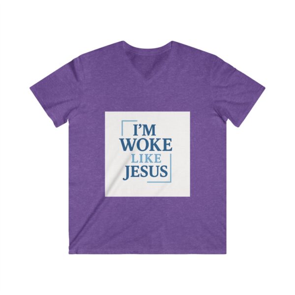 Men's V-Neck Tee: "I'm Woke Like Jesus" Graphic Shirt - Casual Wear, Gift Idea, Christian Apparel, Summer Style, Daily Inspiration - Image 7
