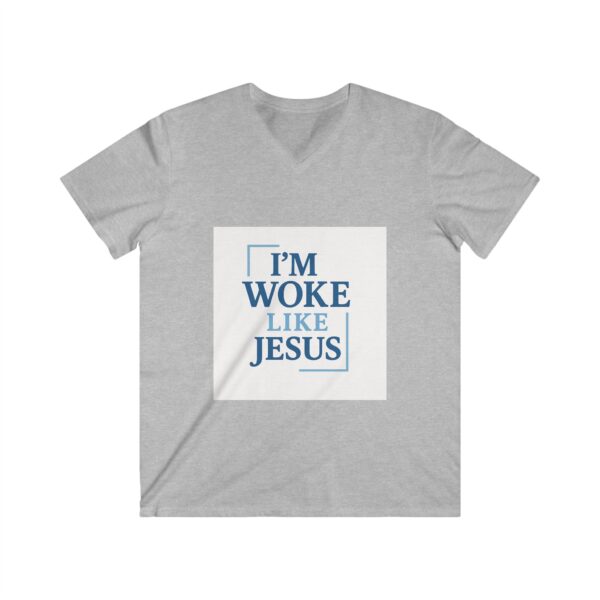 Men's V-Neck Tee: "I'm Woke Like Jesus" Graphic Shirt - Casual Wear, Gift Idea, Christian Apparel, Summer Style, Daily Inspiration - Image 3